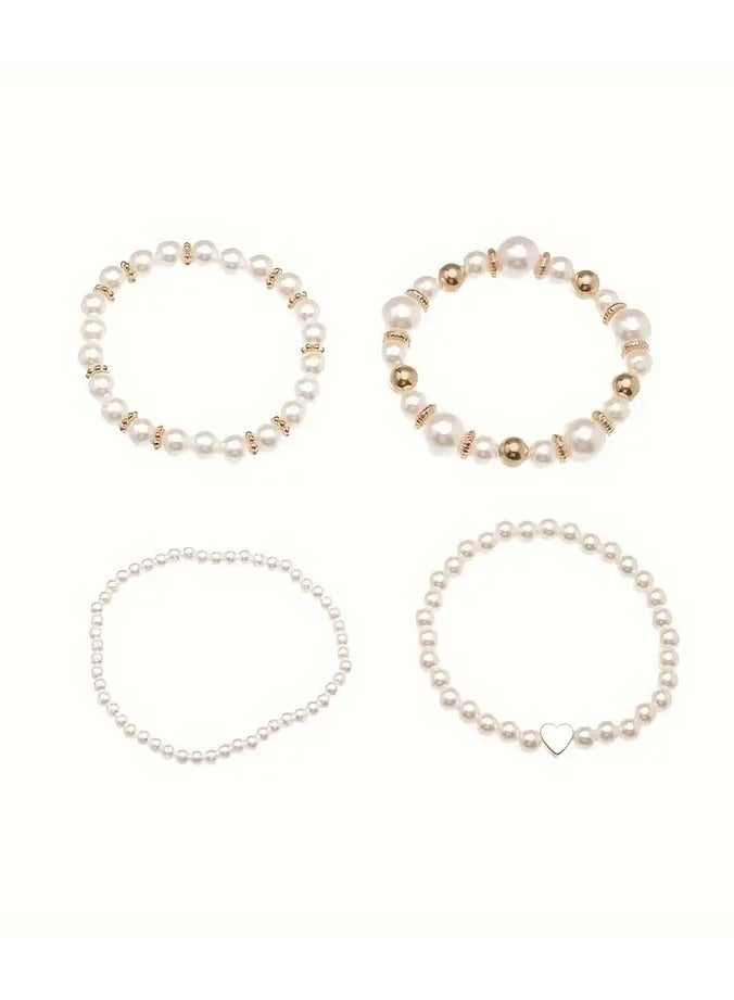 4pcs uni أزياء بسيطة اللؤلؤ سوار مجموعة فو اللؤلؤ - Image 2