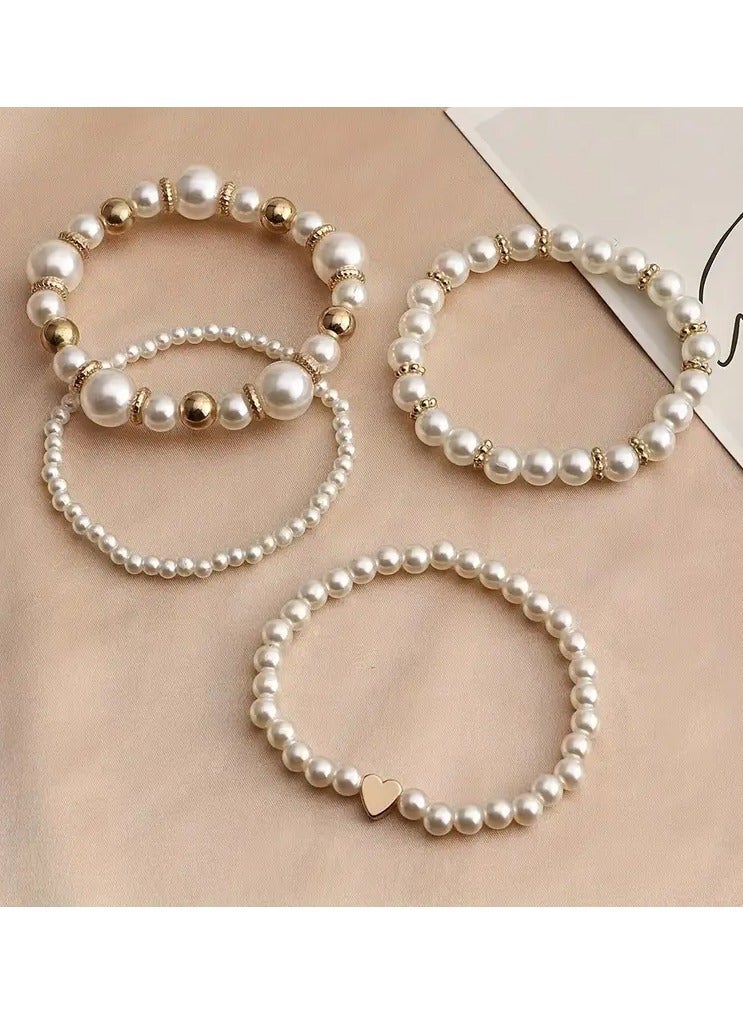 4pcs uni أزياء بسيطة اللؤلؤ سوار مجموعة فو اللؤلؤ - Image 4