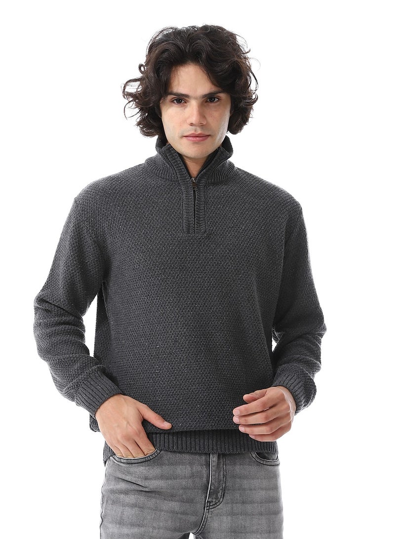 Andora Half-Zipper Long Sleeves Knitted Sweater_Dark Grey  - Image 1