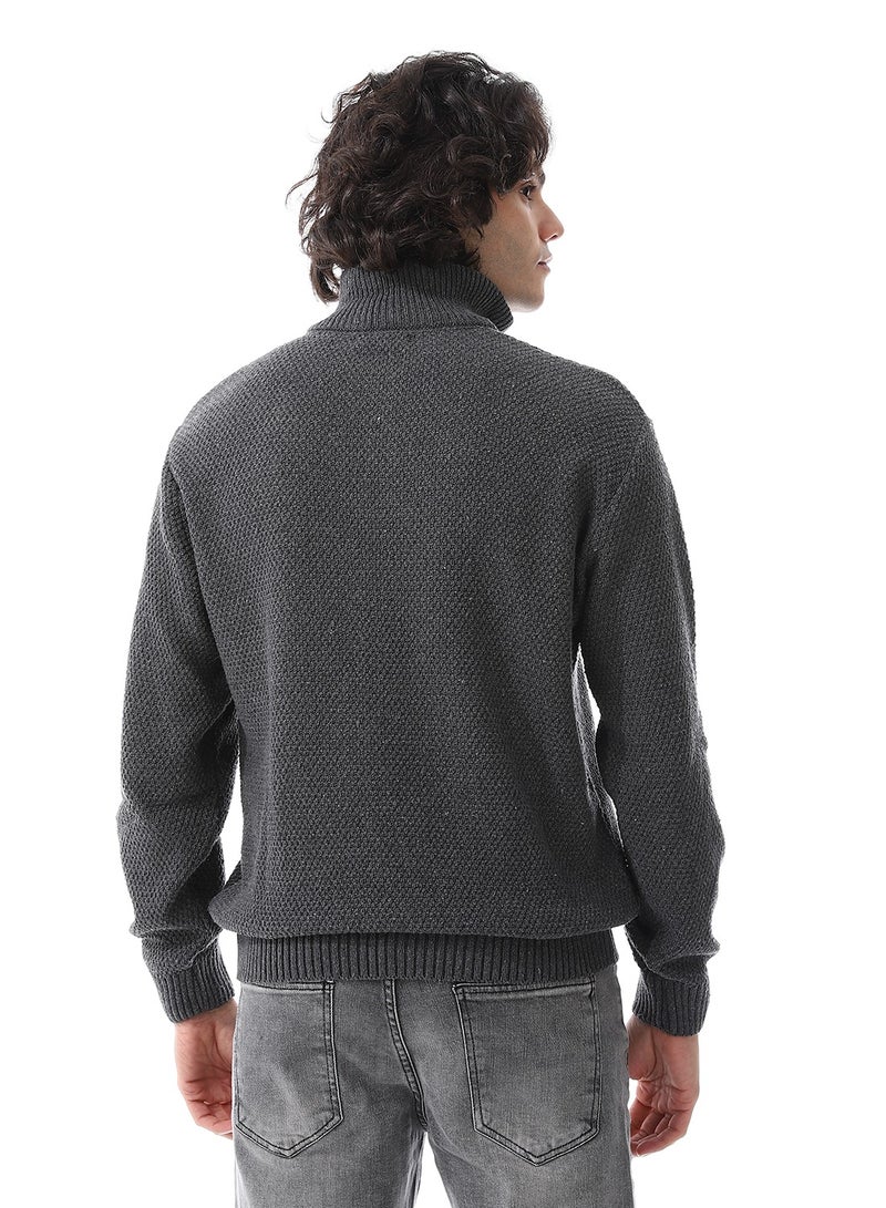 Andora Half-Zipper Long Sleeves Knitted Sweater_Dark Grey  - Image 3