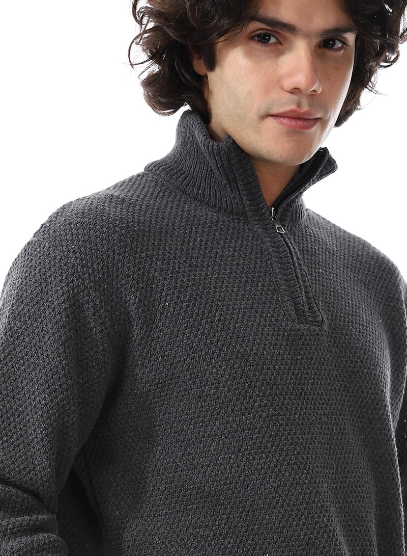 Andora Half-Zipper Long Sleeves Knitted Sweater_Dark Grey  - Image 4