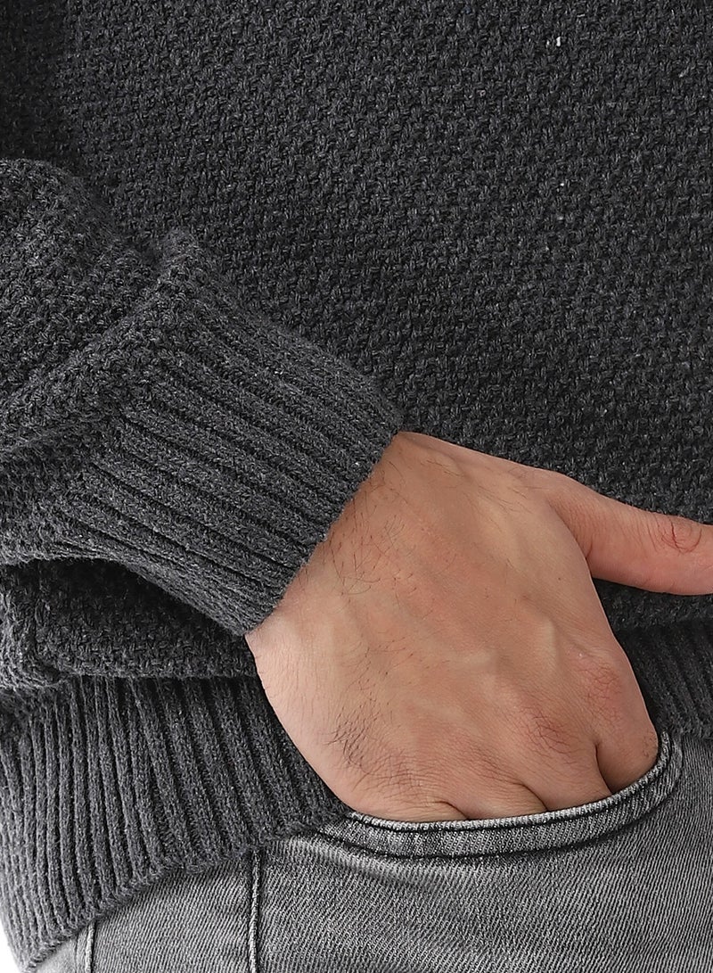 Andora Half-Zipper Long Sleeves Knitted Sweater_Dark Grey  - Image 5