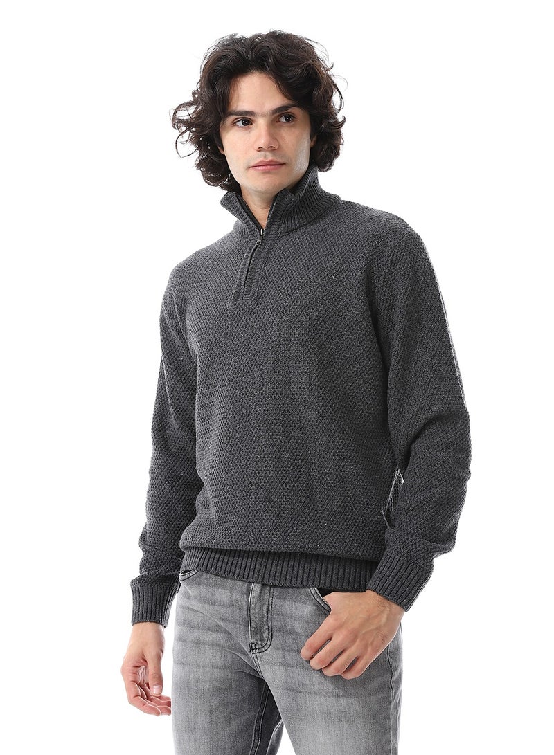 Andora Half-Zipper Long Sleeves Knitted Sweater_Dark Grey  - Image 2