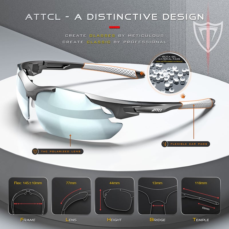 ATTCL Polarized Sunglasses Men Sports: Secure Fit Wrap Around TR90 Frame Ultra-Light UV Protection for Fishing Driving Running Golf 7027 Silver - Image 4