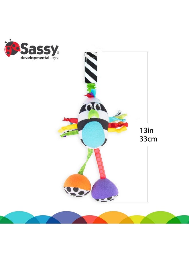 Sassy Boppin’ Birdie | Developmental Plush Toy for Early Learning | High Contrast | Attaches to Baby Gear for Travel | for Ages Newborn and Up (80660) - Image 4