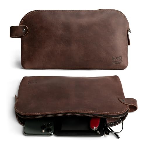 Hide & Drink, Large Rustic All Purpose Dopp Kit Utility Bag for Cords & Chargers, Travel Bag, Multi-Purpose Bag, Full Grain Leather, Handmade, Espresso - Image 1