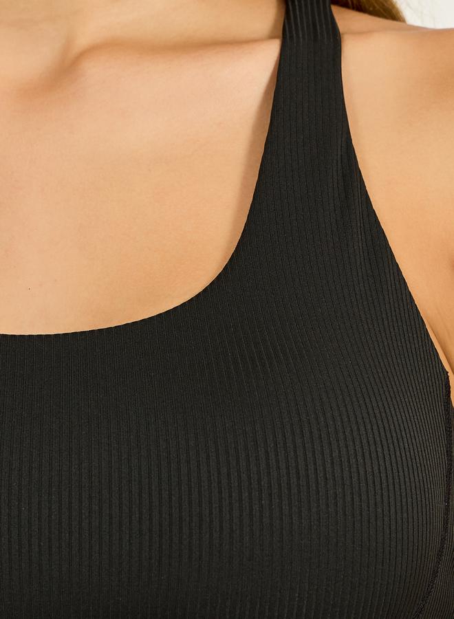 Styli Rib Textured Multi Cross Straps Medium Support Sports Bra  - Image 3