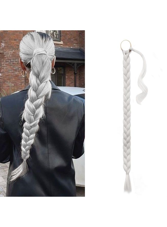 BARSDAR 30 Inch Long Braided Ponytail Extension with Hair Tie Straight Wrap Around Hair Extensions Pony Tail DIY Natural Soft Synthetic Hair Piece for Women -Ash Platinum Blonde - Image 1