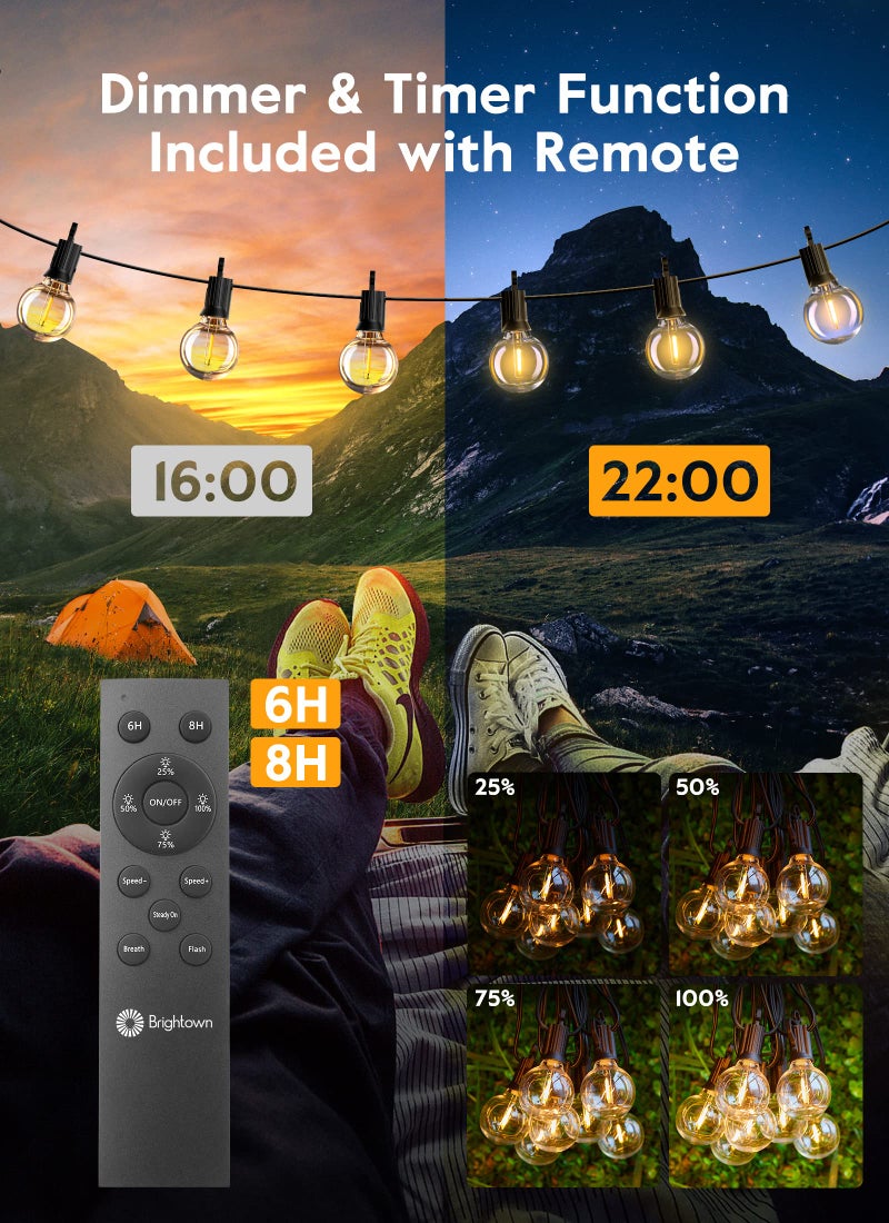 Brightown Outdoor String Lights with Remote, 28Ft Patio Lights Outdoor Waterproof, String Lights for Outside with 15 Shatterproof LED Bulbs, Hanging Lights for Porch Balcony Bistro Cafe - Image 2