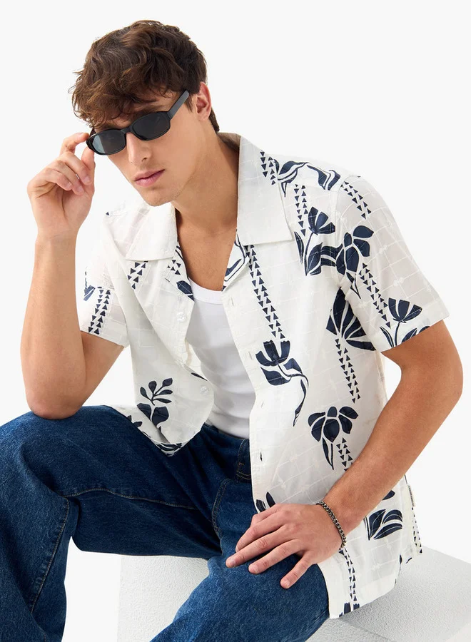 Lee Cooper Lee Cooper Relaxed Fit Printed Shirt with Camp Collar