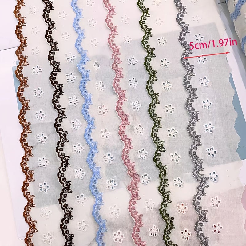 Khaki Floral Lace Trim Ribbon Polyester Scalloped Edge White Flowers for Sewing Crafting - Image 1