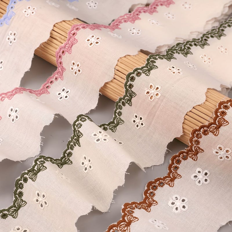 Khaki Floral Lace Trim Ribbon Polyester Scalloped Edge White Flowers for Sewing Crafting - Image 2