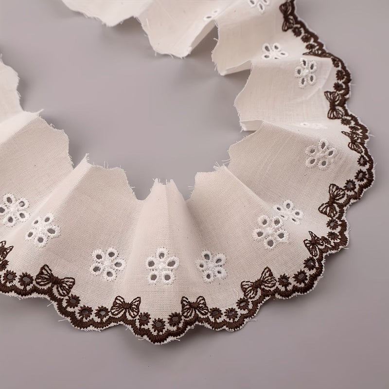 Khaki Floral Lace Trim Ribbon Polyester Scalloped Edge White Flowers for Sewing Crafting - Image 4