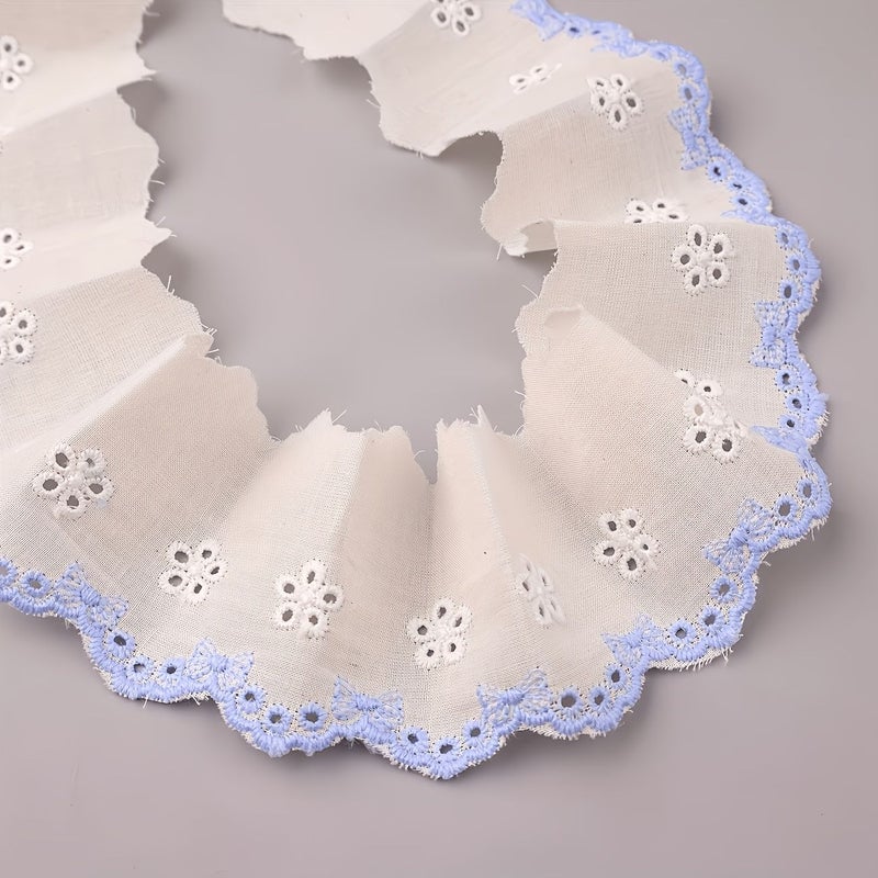 Khaki Floral Lace Trim Ribbon Polyester Scalloped Edge White Flowers for Sewing Crafting - Image 5