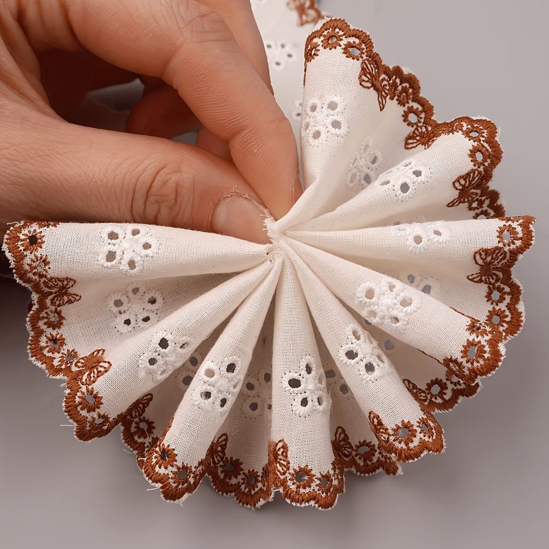 Khaki Floral Lace Trim Ribbon Polyester Scalloped Edge White Flowers for Sewing Crafting - Image 3