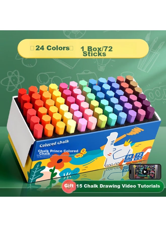 Jinzhi Colorful 24-color Dustless Chalk، غير سام، للطباشير السبورة للمعلمين، متعدد الألوان الزاهية، للوحة الإعلانات السبورة، طباشير الرسم الزاهية الألوان، طباشير التدريس للأطفال، 72 قطعة/علبة - Image 1