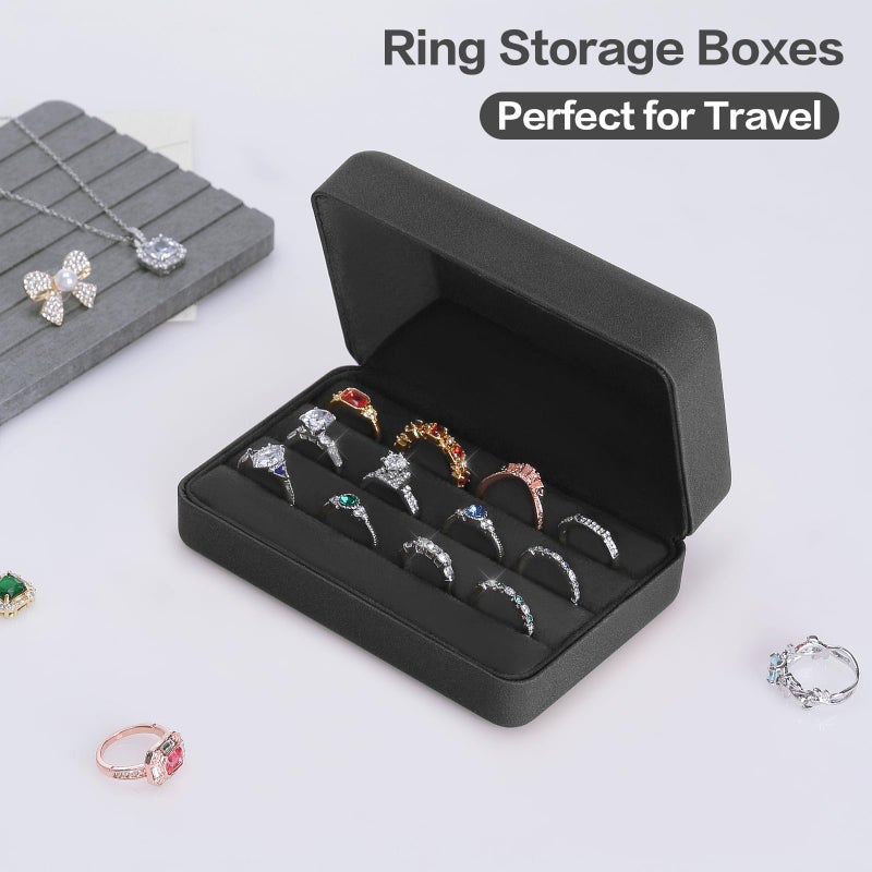 KUKUVR Velet Ring Storage Box, Travel Jewelry Case with 3 Slot Ring Display Organizer (Black) - Image 5