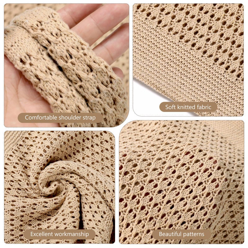 WantGor Crochet Bags, Beach Mesh Tote Bag Womens Shoulder Shopping Handbag Casual Travel Totes Bag Foldable Hobo Bags (Khaki) - Image 5