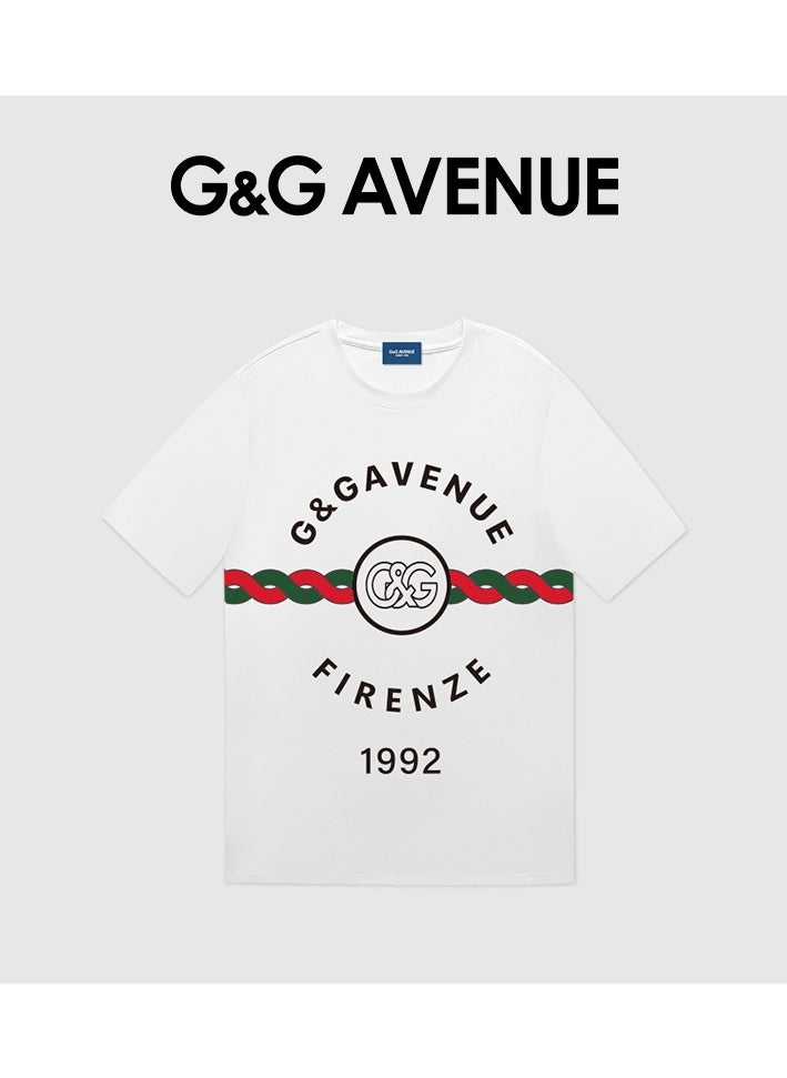 G&G AVENUE - Men's retro oversized T-shirt with letter pattern printed round neck short top, street clothing, cotton short sleeves Heavy cotton fabric - Image 1