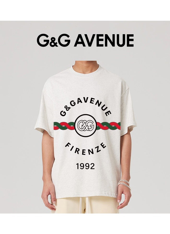 G&G AVENUE - Men's retro oversized T-shirt with letter pattern printed round neck short top, street clothing, cotton short sleeves Heavy cotton fabric - Image 1