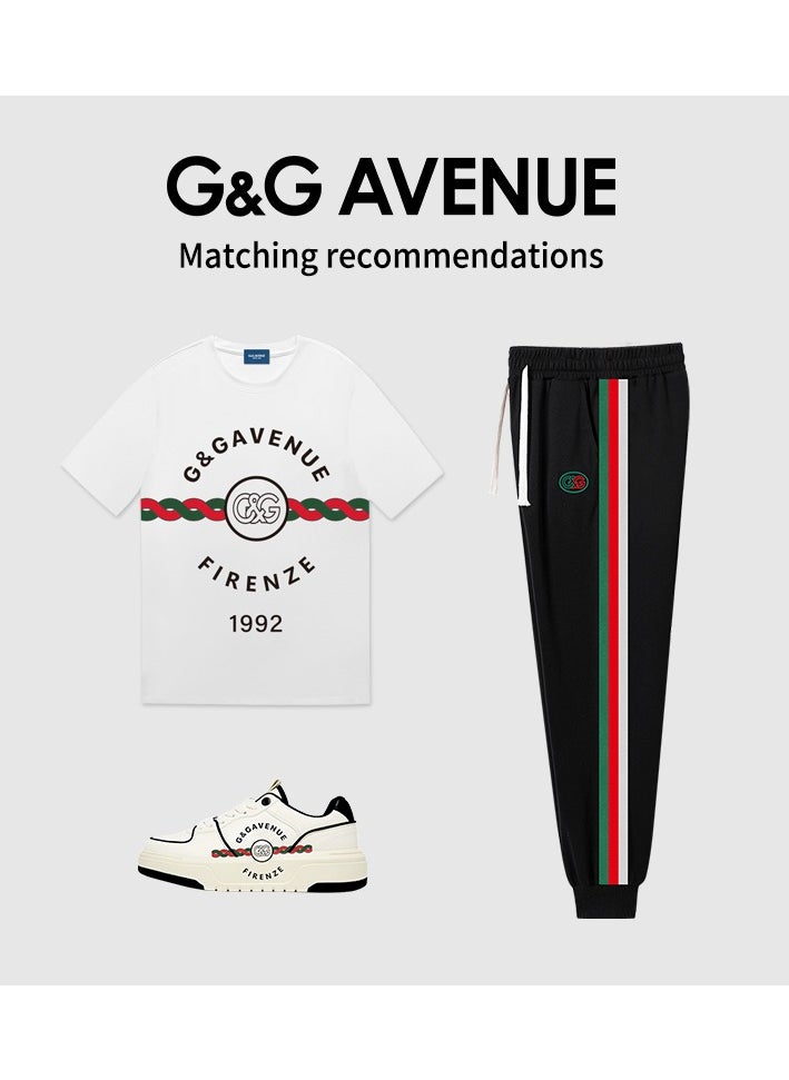 G&G AVENUE - Men's retro oversized T-shirt with letter pattern printed round neck short top, street clothing, cotton short sleeves Heavy cotton fabric - Image 1