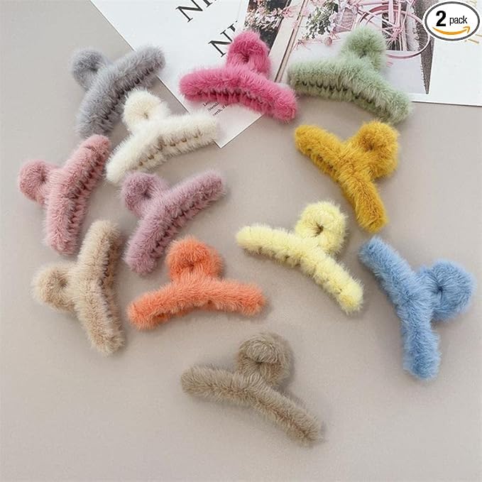 Bloriza Pack of 4 Soft Faux Fleece Fur SCurve Large Hair Clutches Hair Clips Claw Hair Accessories for Women Girls Random Colors Pack of 4 - Image 1