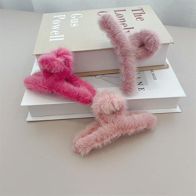 Bloriza Pack of 4 Soft Faux Fleece Fur SCurve Large Hair Clutches Hair Clips Claw Hair Accessories for Women Girls Random Colors Pack of 4 - Image 2