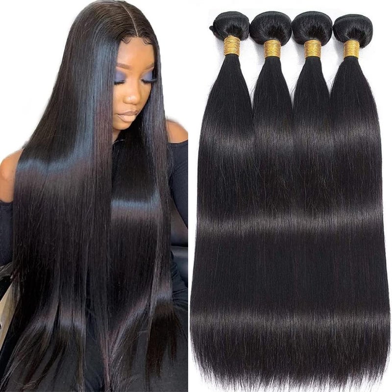 WOWQUEEN Brazilian Straight Human Hair 4 Bundles 18 20 22 24 Inch 100% Unprocessed Virgin Straight Weave Bundles Human Hair - Image 1
