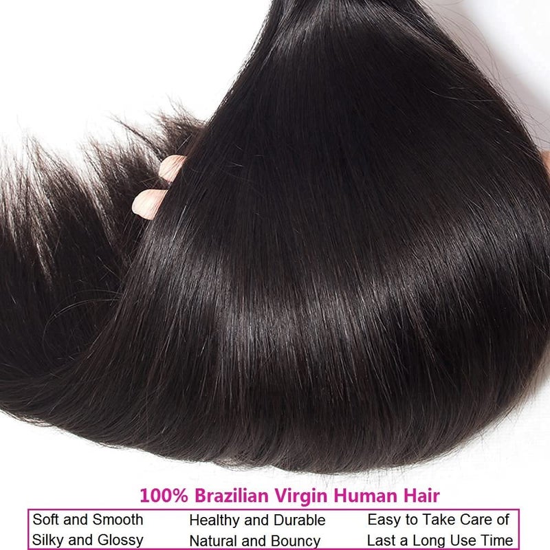 WOWQUEEN Brazilian Straight Human Hair 4 Bundles 18 20 22 24 Inch 100% Unprocessed Virgin Straight Weave Bundles Human Hair - Image 4