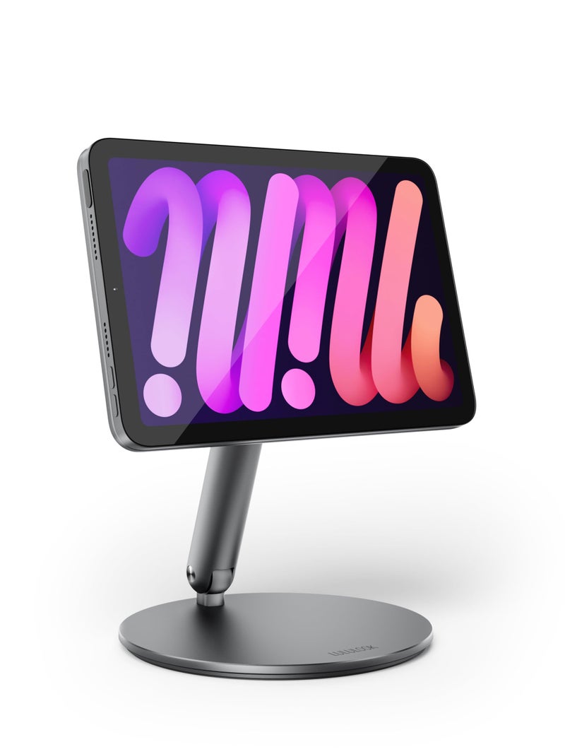 LULULOOK 360Â° Magnetic Stand for iPad mini 7 A17 Pro/Mini 6 8.3 inch (2024/2021), Aluminum Alloy Foldable Tablet Desk Stand with Rotating Base for Apple iPad mini 7/6 Drawing, Viewing (Gray) - Image 1
