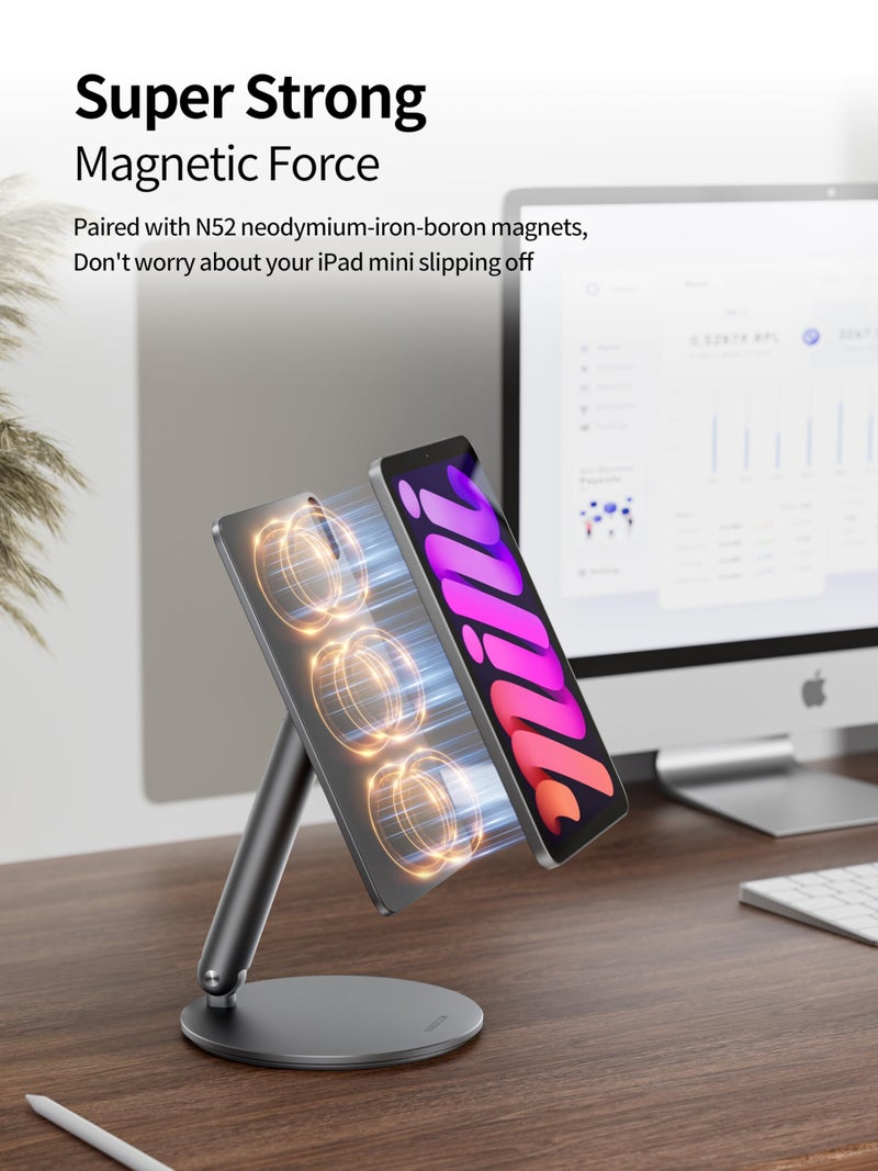 LULULOOK 360Â° Magnetic Stand for iPad mini 7 A17 Pro/Mini 6 8.3 inch (2024/2021), Aluminum Alloy Foldable Tablet Desk Stand with Rotating Base for Apple iPad mini 7/6 Drawing, Viewing (Gray) - Image 5