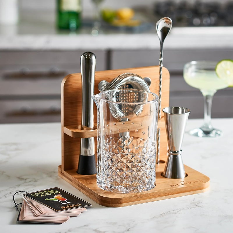Mixeries Crystal Cocktail Mixing Glass Set with Bamboo Stand - 22 Oz 650ml - Thick and Sturdy Bottom, Durable and Seamless Design with Bar Accessories Gift Set - Image 2