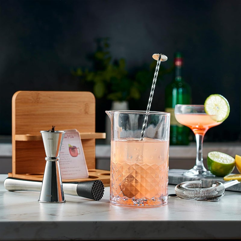 Mixeries Crystal Cocktail Mixing Glass Set with Bamboo Stand - 22 Oz 650ml - Thick and Sturdy Bottom, Durable and Seamless Design with Bar Accessories Gift Set - Image 4