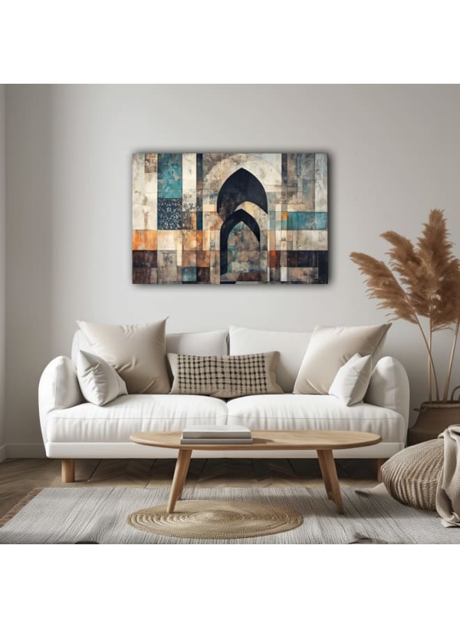 هوم جاليري لوحة تجريدية بأشكال هندسية وأبواب مقوسة، مطبوعة على قماش الكانفس - Image 1