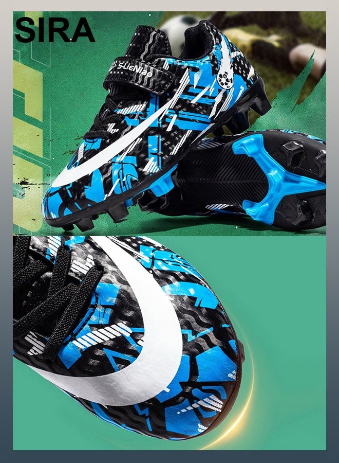 SIRA Kids' Soccer Cleats - Firm-Ground Football Shoes with TPU Studs for Superior Traction, Breathable Mesh & Easy Strap Closure, Perfect for Training & Matches (Blue) - Image 2