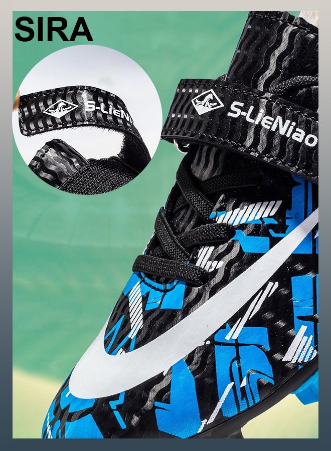 SIRA Kids' Soccer Cleats - Firm-Ground Football Shoes with TPU Studs for Superior Traction, Breathable Mesh & Easy Strap Closure, Perfect for Training & Matches (Blue) - Image 3