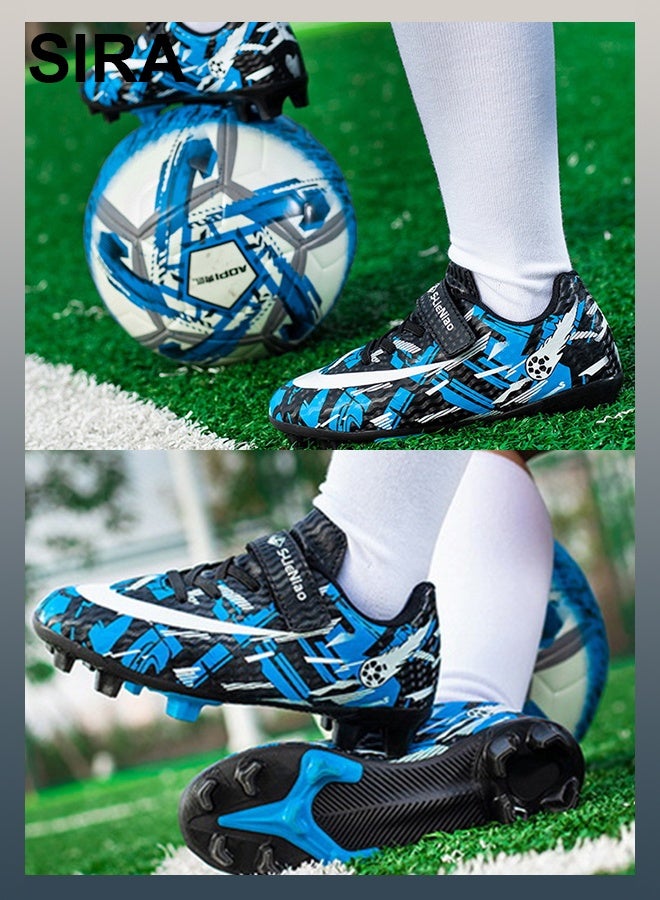 SIRA Kids' Soccer Cleats - Firm-Ground Football Shoes with TPU Studs for Superior Traction, Breathable Mesh & Easy Strap Closure, Perfect for Training & Matches (Blue) - Image 1