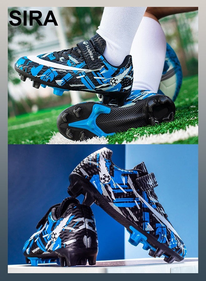 SIRA Kids' Soccer Cleats - Firm-Ground Football Shoes with TPU Studs for Superior Traction, Breathable Mesh & Easy Strap Closure, Perfect for Training & Matches (Blue) - Image 4