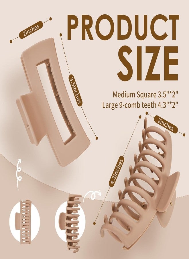 BIG BOX 8-pcs Hair Claw Clips for Women Matte Non-Slip | 4.3 inch & 3.5 inch Hair Clips | Strong Hold for Thick/Thin Hair & Curly Hair | Neutral Colors, All-Day Secure Grip - Image 3