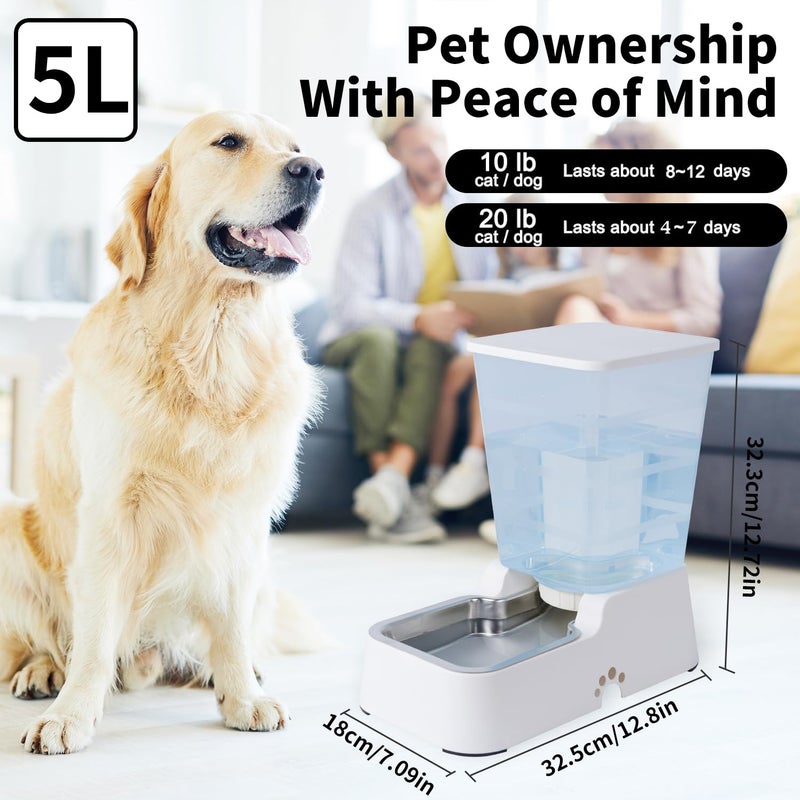 Meikuler Automatic Dog Cat Water Dispenser Large Capacity 5Lfor Cats and Medium and Large-Sized Dogs with Stainless Steel Bowl (Black, 5L) - Image 3