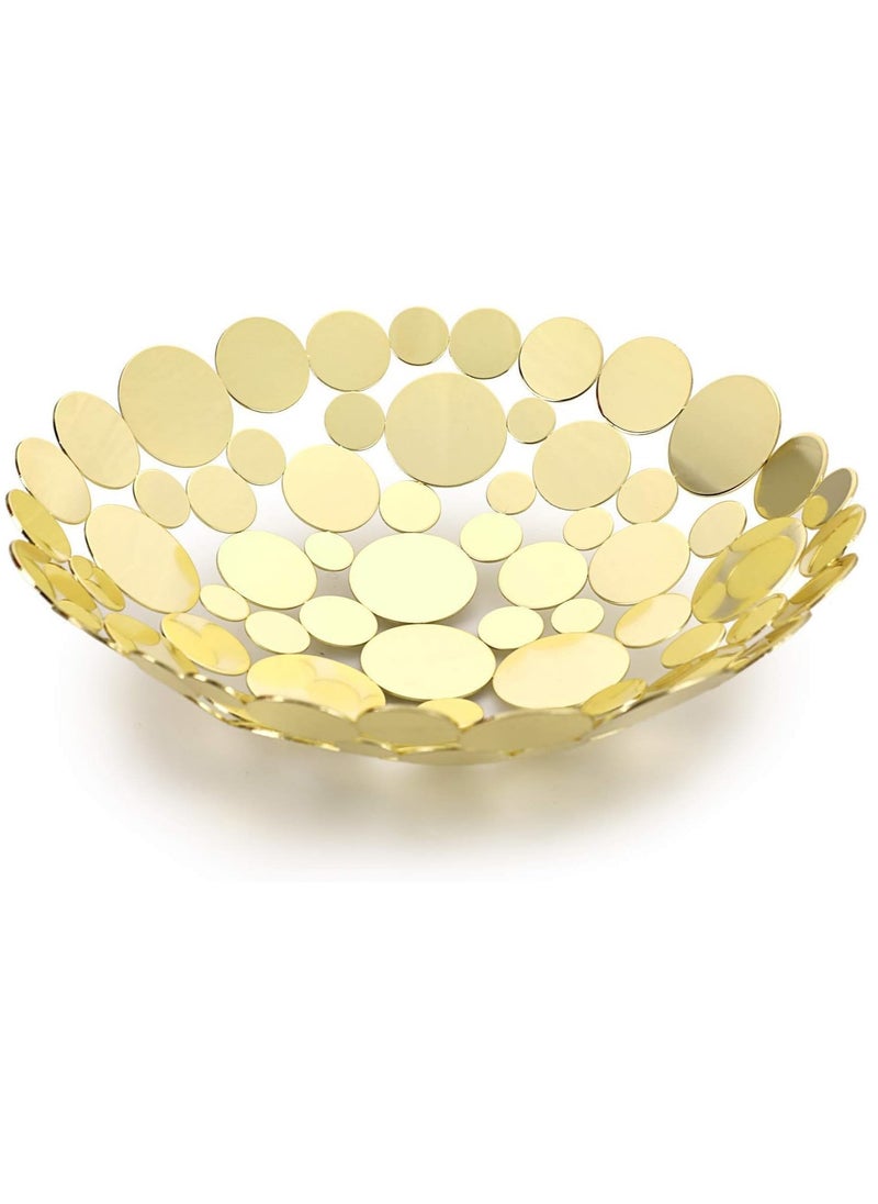 Generic Metal Fruit Bowl Large Round Storage Baskets Creative Table Fruit Stand Decorative Round Storage Tray for Bread Fruit Snacks Candy Households Items Gold  - Image 1