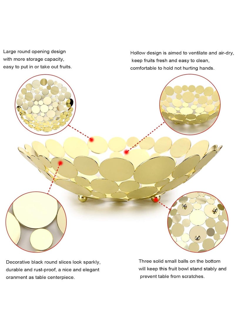 Generic Metal Fruit Bowl Large Round Storage Baskets Creative Table Fruit Stand Decorative Round Storage Tray for Bread Fruit Snacks Candy Households Items Gold  - Image 2