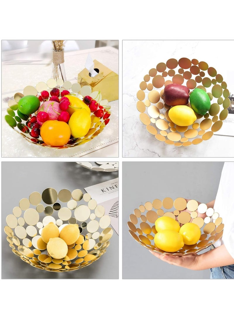 Generic Metal Fruit Bowl Large Round Storage Baskets Creative Table Fruit Stand Decorative Round Storage Tray for Bread Fruit Snacks Candy Households Items Gold  - Image 3