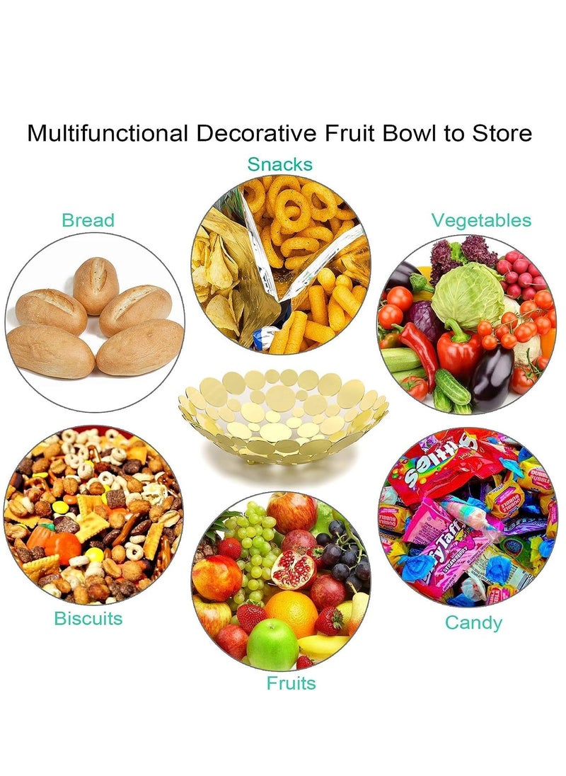 Generic Metal Fruit Bowl Large Round Storage Baskets Creative Table Fruit Stand Decorative Round Storage Tray for Bread Fruit Snacks Candy Households Items Gold  - Image 4