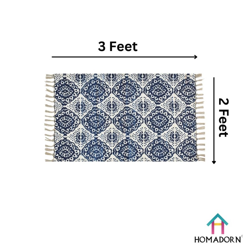 HOMADORN HOMADORN Handmade Sustainable Printed ModernDhurriesRugsCarpet Upcycled from Fabric for Living RoomBedside Runner for Enhanced Decor 2 FEETX 3 FEET BLUE018 - Image 2