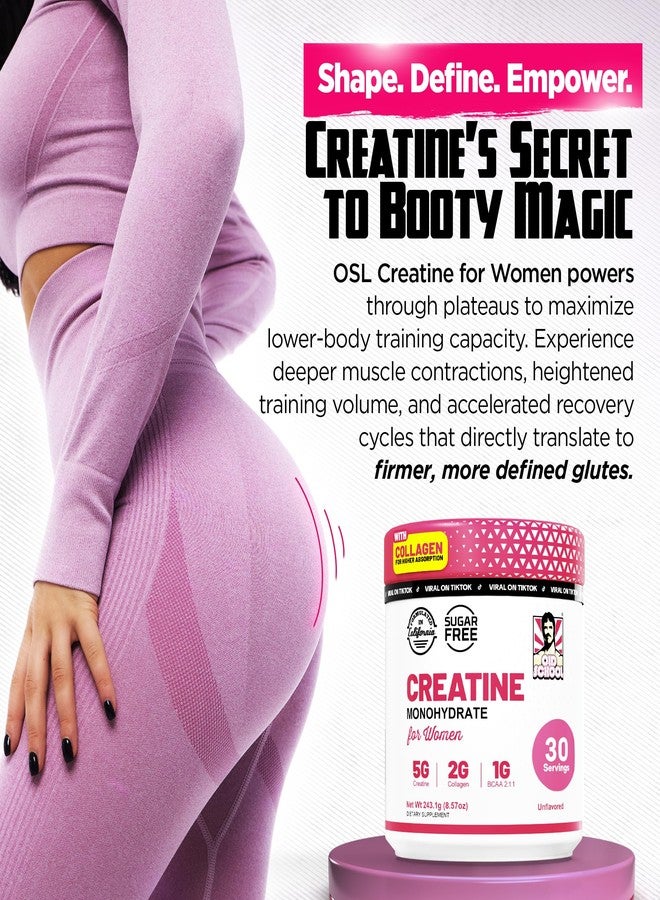 Old School Labs Creatine for Women – Post-Workout Supplement with 5000mg Creatine Monohydrate Powder, 2000mg Collagen & BCAA 2:1:1 for Strength Support & Recovery – Unflavored - 8.57 Ounce (Pack of 1) - Image 4