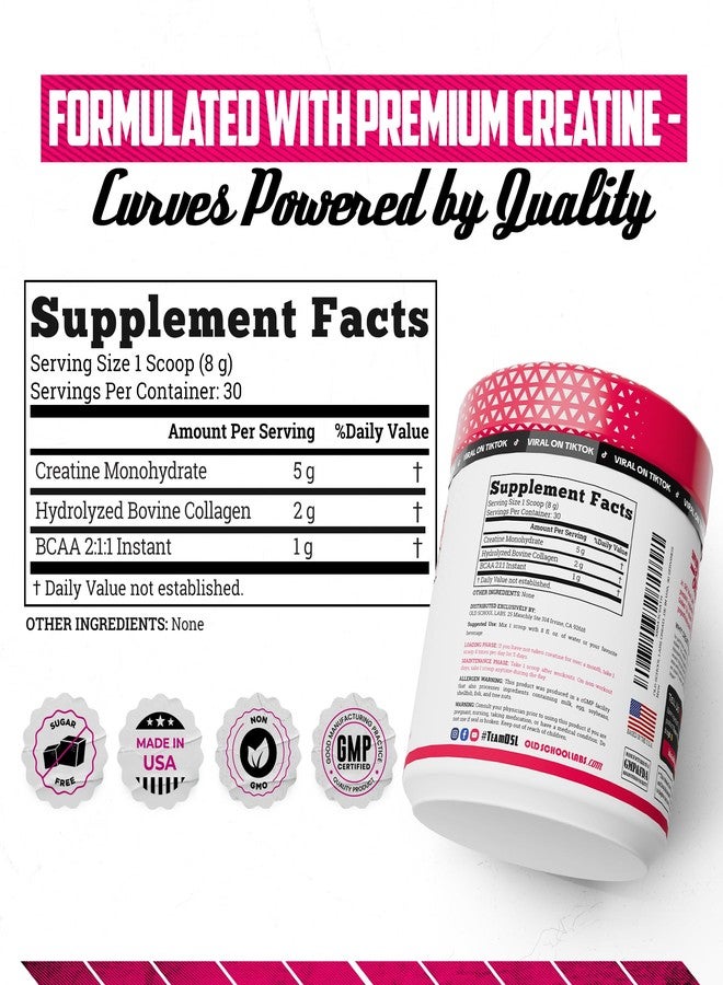 Old School Labs Creatine for Women – Post-Workout Supplement with 5000mg Creatine Monohydrate Powder, 2000mg Collagen & BCAA 2:1:1 for Strength Support & Recovery – Unflavored - 8.57 Ounce (Pack of 1) - Image 3