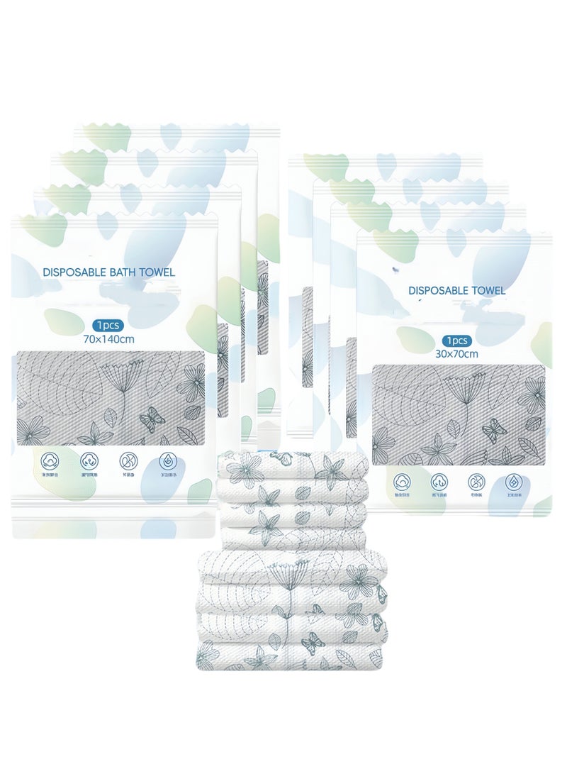 Disposable printed bath towels, face towels, printed soft bath wipes, portable, breathable, thickened bath towels, 8 pieces, individually packaged, suitable for travel, hotel, business - Image 1
