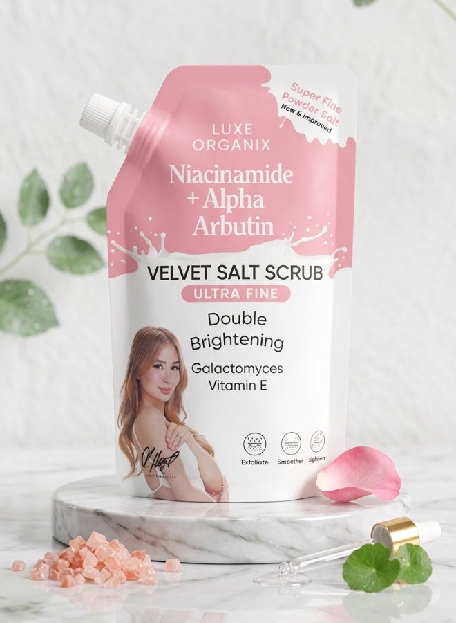LUXE ORGANIX Niacinamide Alpha Arbutin Velvet Salt Scrub Double Brightening 300 g Body Scrub Whitening Smooth Skin Exfoliating Moisturizing Glow Skin Care - Image 1