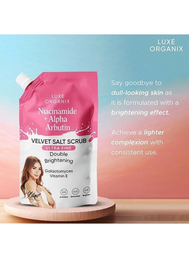 LUXE ORGANIX Niacinamide Alpha Arbutin Velvet Salt Scrub Double Brightening 300 g Body Scrub Whitening Smooth Skin Exfoliating Moisturizing Glow Skin Care - Image 2